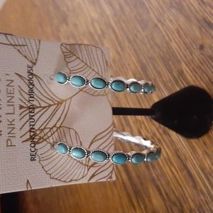 PINK LINEN RECONSTITUTED TURQUOISE HOOPS NEW